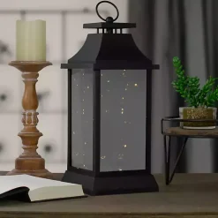 Black LED Flickering Fairy Lights Lantern, 16 in.