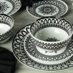 Black Lila Patterned 12-pc. Dinnerware Set