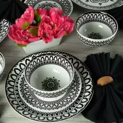 Black Lila Patterned 12-pc. Dinnerware Set
