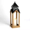 Black Metal & Natural Wood Steeple Lantern, 30 in.