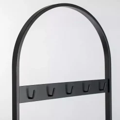 Black Metal & Natural Wood Ladder with Hooks