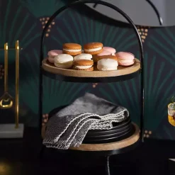 Black Metal and Natural Wood 2-Tier Server