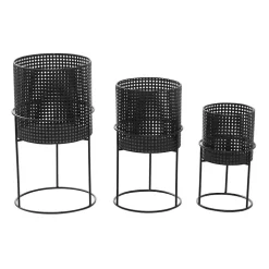 Black Metal Basket Weave Planters, Set of 3