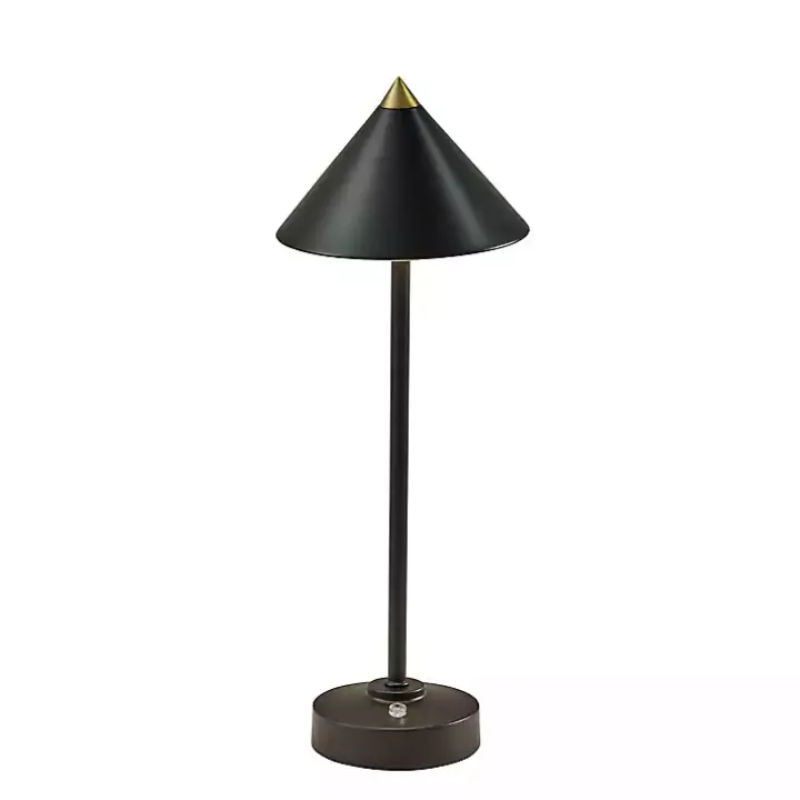 Black Metal Cone Shade Cordless Table Lamp