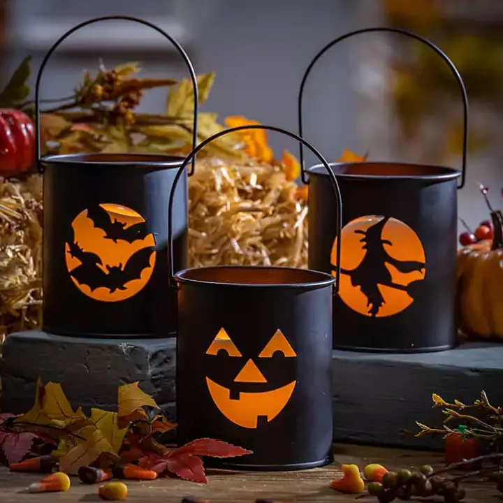Black Metal LED Halloween Lanterns, Set of 6