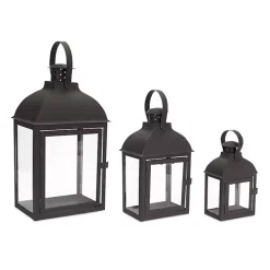 Black Metal Slope Top Lanterns, Set of 3