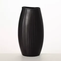 Black Modern Ribbed Ceramic Vase