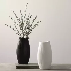 Black Modern Ribbed Ceramic Vase