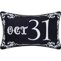 Black Oct 31 Goth Script Mini Halloween Pillow