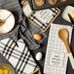 Black Plaid Eat Drink Enjoy 4-pc. Dish Towel Set