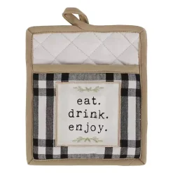 Black Plaid Eat Drink Enjoy 4-pc. Dish Towel Set