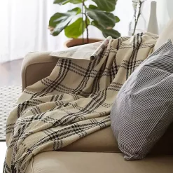 Black Plaid Fringe Throw