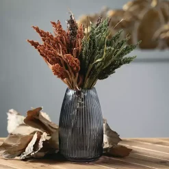 Black Round Ribbed Glass Vase