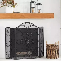 Black Scroll Work Metal Fireplace Screen