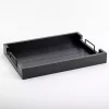 Black Slatted Wood & Metal Handles Tray