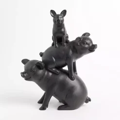 Black Stacked Pigs Figurine