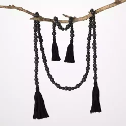 Black Wood Beaded Tassel Garlands, Set of 2