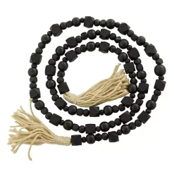 Black Wood Beads Cream Tassel Garland