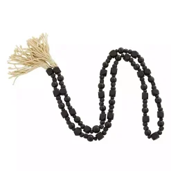 Black Wood Beads Cream Tassel Garland