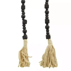 Black Wood Beads Cream Tassel Garland