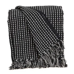 Black Woven Pattern Wool Tassel Throw
