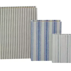 Blue & Cream Striped Canvas Book Boxes, Set of 3
