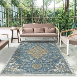 Blue & Orange Medallion Reversible Area Rug, 8x10