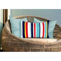 Blue & Red Lamontage Stripe Outdoor Throw Pillow