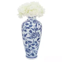 Blue & White Chinoiserie Ceramic Vase, 13 in.