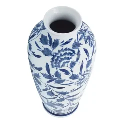 Blue & White Chinoiserie Ceramic Vase, 13 in.
