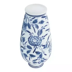 Blue & White Chinoiserie Ceramic Vase, 13 in.
