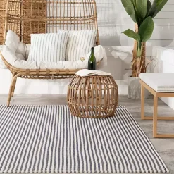 Blue & White Pinstripe Indoor/Outdoor Rug, 5x8