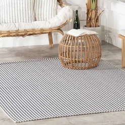 Blue & White Pinstripe Indoor/Outdoor Rug, 5x8