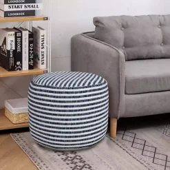 Blue & White Stripe Organic Cotton Pouf