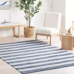 Blue & White Striped Indoor/Outdoor Rug, 6x9