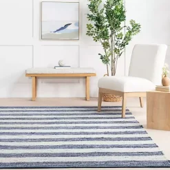 Blue & White Striped Indoor/Outdoor Rug, 5x8