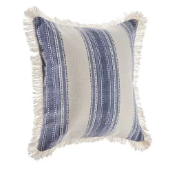 Blue and Cream Striped Accent Pillow