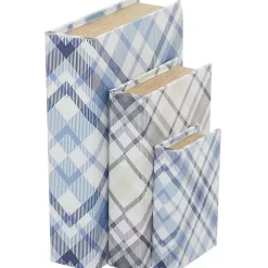Blue and Gray Plaid Book Boxes, Set of 3