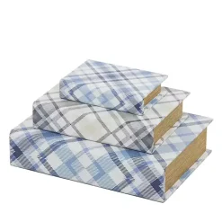 Blue and Gray Plaid Book Boxes, Set of 3