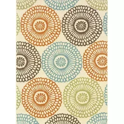 Blue and Orange Circles Outdoor Area Rug, 5x7