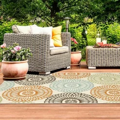 Blue and Orange Circles Outdoor Area Rug, 5x7