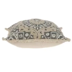 Blue and Tan Medallion Fringe Pillow