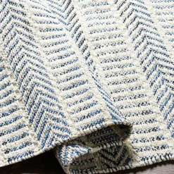 Blue and White Chevron Jute Area Rug, 8x10