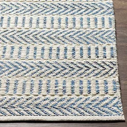 Blue and White Chevron Jute Area Rug, 8x10
