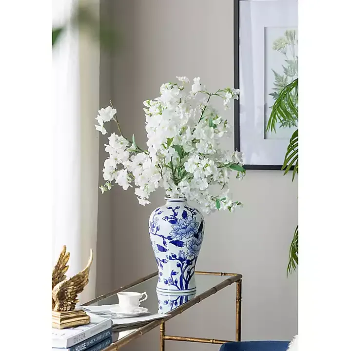 Blue and White Floral Curved Porcelain Vase