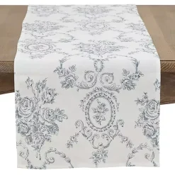 Blue and White Floral Table Runner, 90 in.