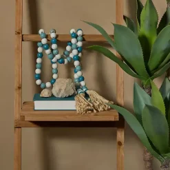 Blue and White Wood Beaded Tassel Garland