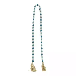 Blue and White Wood Beaded Tassel Garland