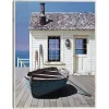 Blue Boat on Deck Framed Canvas Art Print