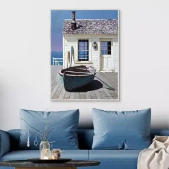 Blue Boat on Deck Framed Canvas Art Print
